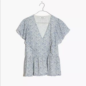 Madewell Georgette Ruffle-Sleeve Peplum Top in Americana Floral, 2X